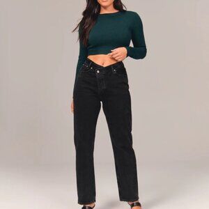ABERCROMBIE AND FITCH ASYMMETRIC CRISSCROSS CURVE LOVE THE DAD HIGH RISE